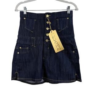 NWT Exocet Denim Skirt Juniors 9 Dark Wash Ultra High Rise Pockets Y2K Buttonfly
